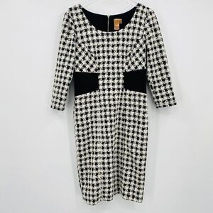 LEL Long Elegant Legs Size 8 Black & White Plaid 3/4 Sleeve Career Sheath Dress